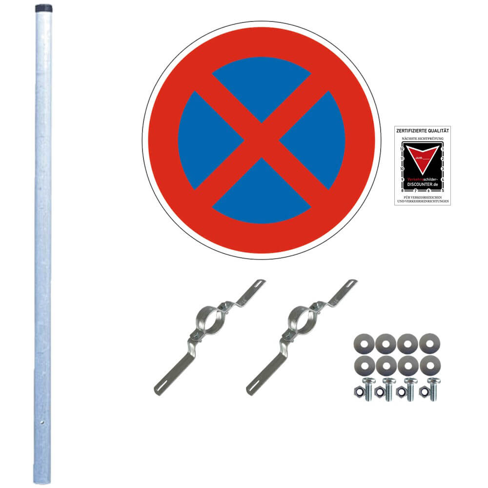 Haltverbot Set VZ 283 + Falschparker 1, Basic, rechts, 6-tlg., fest, RA, Ø 60 cm, Halteverbot Schilder, Verkehrsschild
