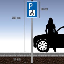 JDB-parkplatzschild-mit-behinderten-symbol-und-3m-einbetonier-pfosten-praxisbild