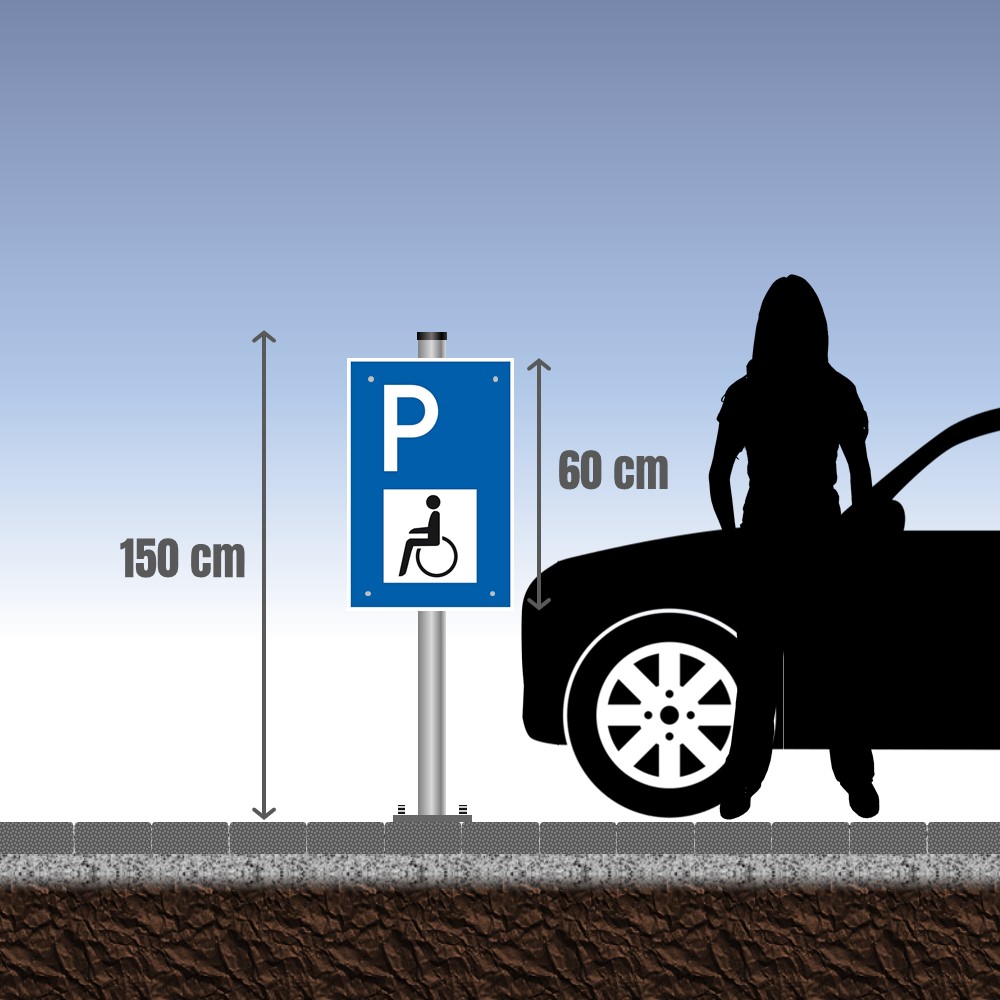 JDF-parkplatzschild-mit-behinderten-symbol-und-1-5m-aufschraub-pfosten-praxisbild