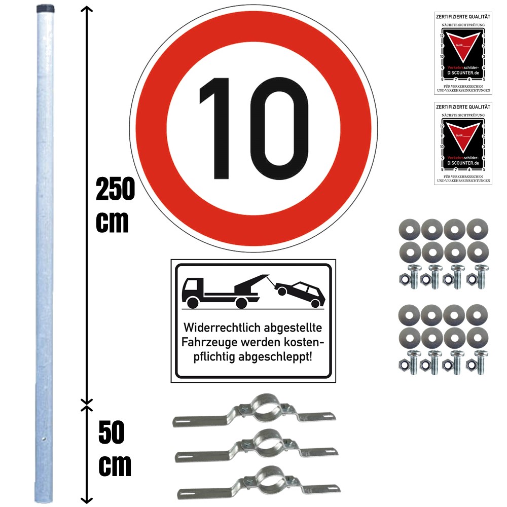 JEG-10kmh-schild-falschparker-werden-abgeschleppt-3m-einbetonier-pfosten
