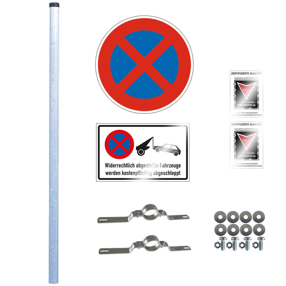 Haltverbot Set VZ 283 + Falschparker 2, Basic, rechts, 8-tlg., fest, RA, Ø 42 cm, Halteverbot Schilder, Verkehrsschild