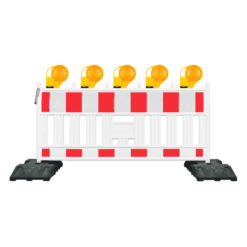 UGF-rsa-absperr-set-schrankenzaun-future-mit-fussplatten-5-warnleuchten-gelb