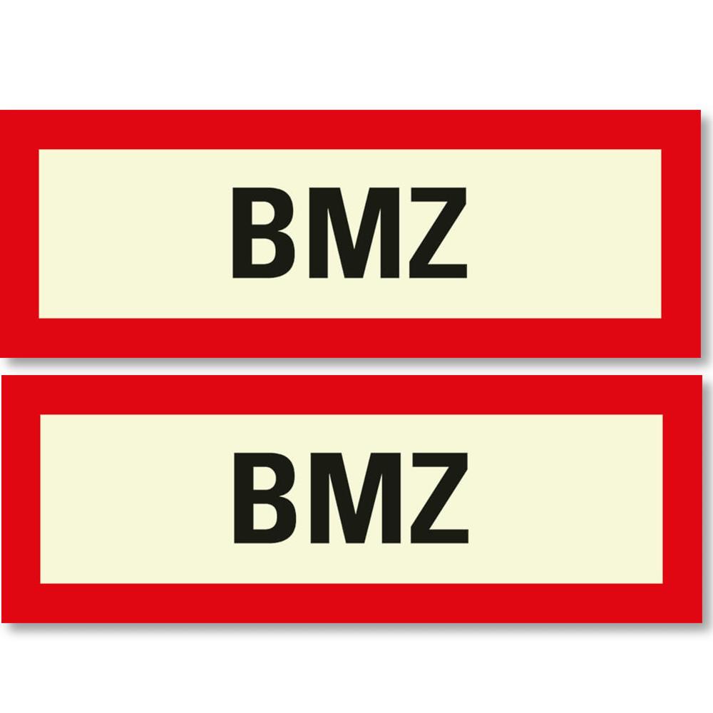 Brandschutzschild BMZ, 2 Stück nachleuchtend, Brandmeldezentrale, 29,7 x 10,5 cm
