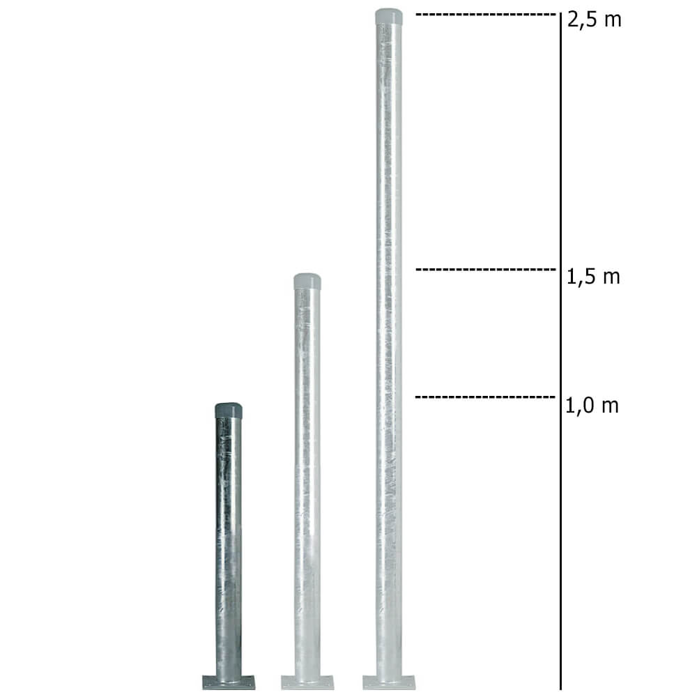 Rohrpfosten zum Aufschrauben, Ø 6 cm, Länge 1 m, aus Stahl, 2 mm Wandstärke