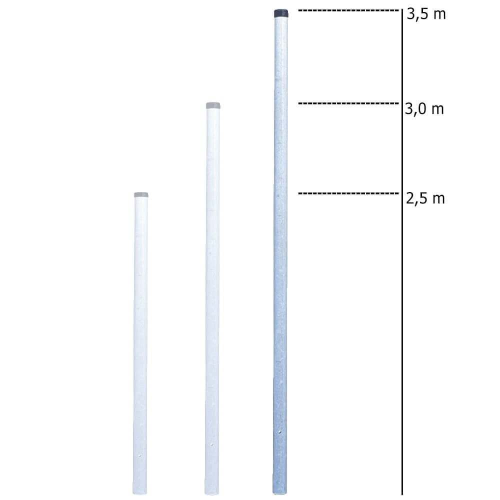 Rohrpfosten zum Einbetonieren, Ø 7,6 cm, Länge 3,5 m, aus Stahl, 2 mm Wandstärke