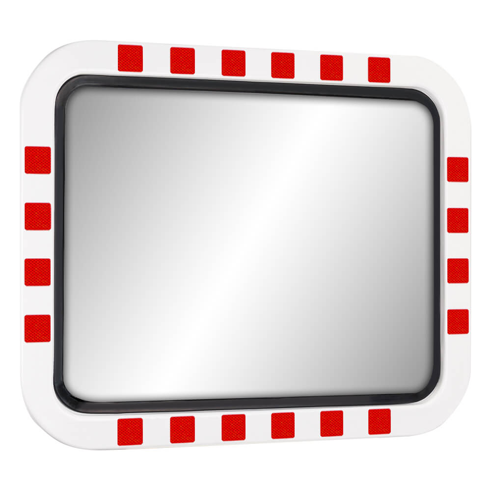 Edelstahl-Verkehrsspiegel IceFree ECO, Kunststoffrahmen, rot/weiß, 80 x 60 cm