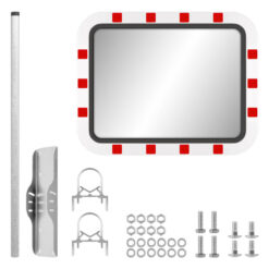 Edelstahl-Verkehrsspiegel IceFree ECO, rot/weiß, 60 x 45 cm, mit Rohrpfosten