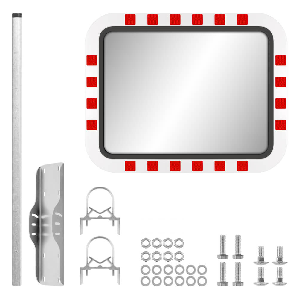 Edelstahl-Verkehrsspiegel IceFree ECO, rot/weiß, 80 x 60 cm, mit Rohrpfosten