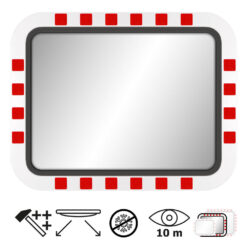 Edelstahl-Verkehrsspiegel IceFree ECO, Kunststoffrahmen, rot/weiß, 80 x 60 cm