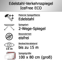 Edelstahl-Verkehrsspiegel IceFree ECO, Kunststoffrahmen, rot/weiß, 100 x 80 cm