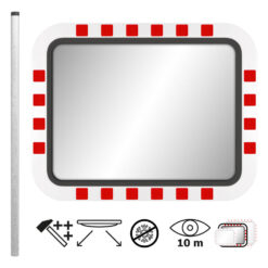 Edelstahl-Verkehrsspiegel IceFree ECO, rot/weiß, 80 x 60 cm, mit Rohrpfosten