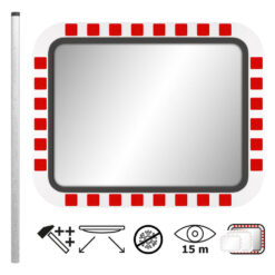 Edelstahl-Verkehrsspiegel IceFree ECO, rot/weiß, 100 x 80 cm, mit Rohrpfosten