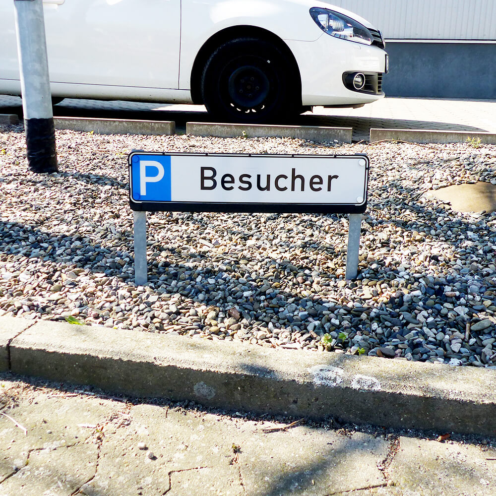 Parkplatzreservierungsschild BESUCHER, Set zum Einschlagen, 52 x 11 cm