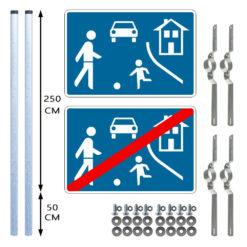 Komplett-Set Verkehrsberuhigter Bereich, VZ 325.1/325.2, RA1, zum Einbetonieren