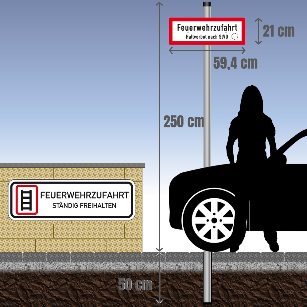 Komplett-Set Feuerwehrzufahrt: Feuerwehrzufahrt Halteverbot, Zufahrt frei halten