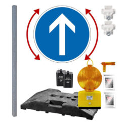 Komplett-Set Baustelle mit Leuchte, vorgeschriebene Fahrtrichtung VZ 209-222-211