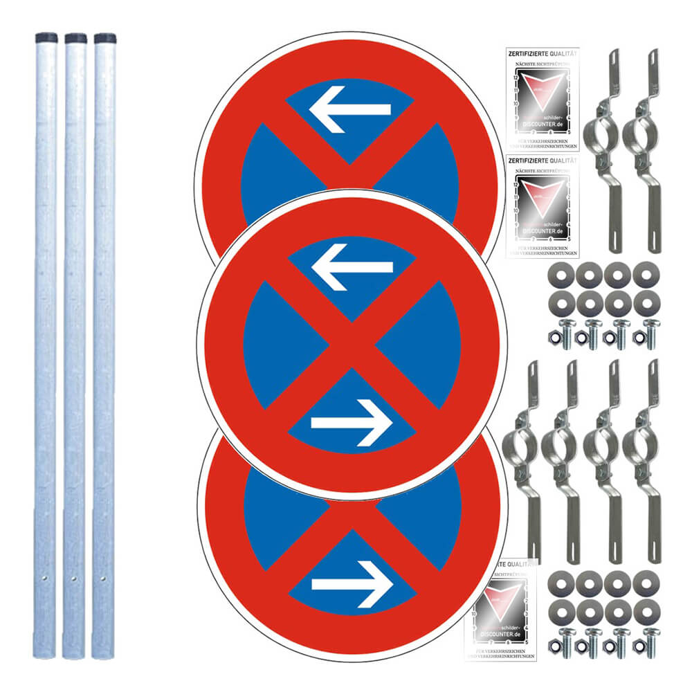 Komplett-Set Halteverbot groß: Halteverbot Anfang + Mitte + Ende mit 3m Pfosten