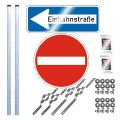 Komplett-Set Einfahrt verboten: Einfahrt verboten, Einbahnstraße links, Pfosten