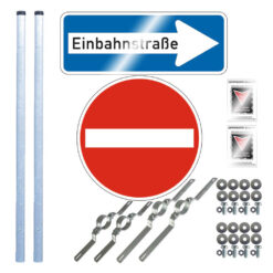 Komplett-Set Einfahrt verboten: Einfahrt verboten, Einbahnstraße rechts, Pfosten