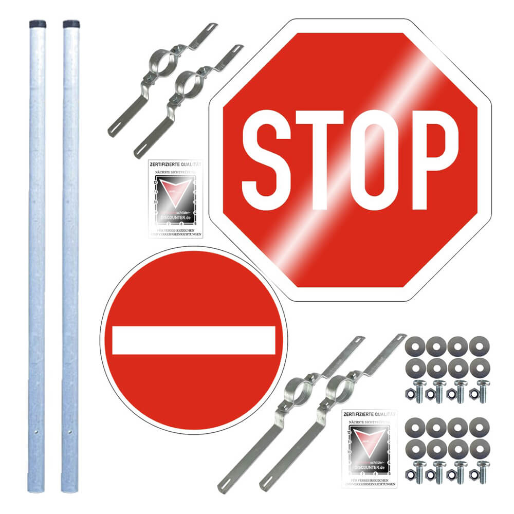 Komplett-Set Einfahrt: Einfahrt verboten, STOP Schild und Einbetonier-Pfosten