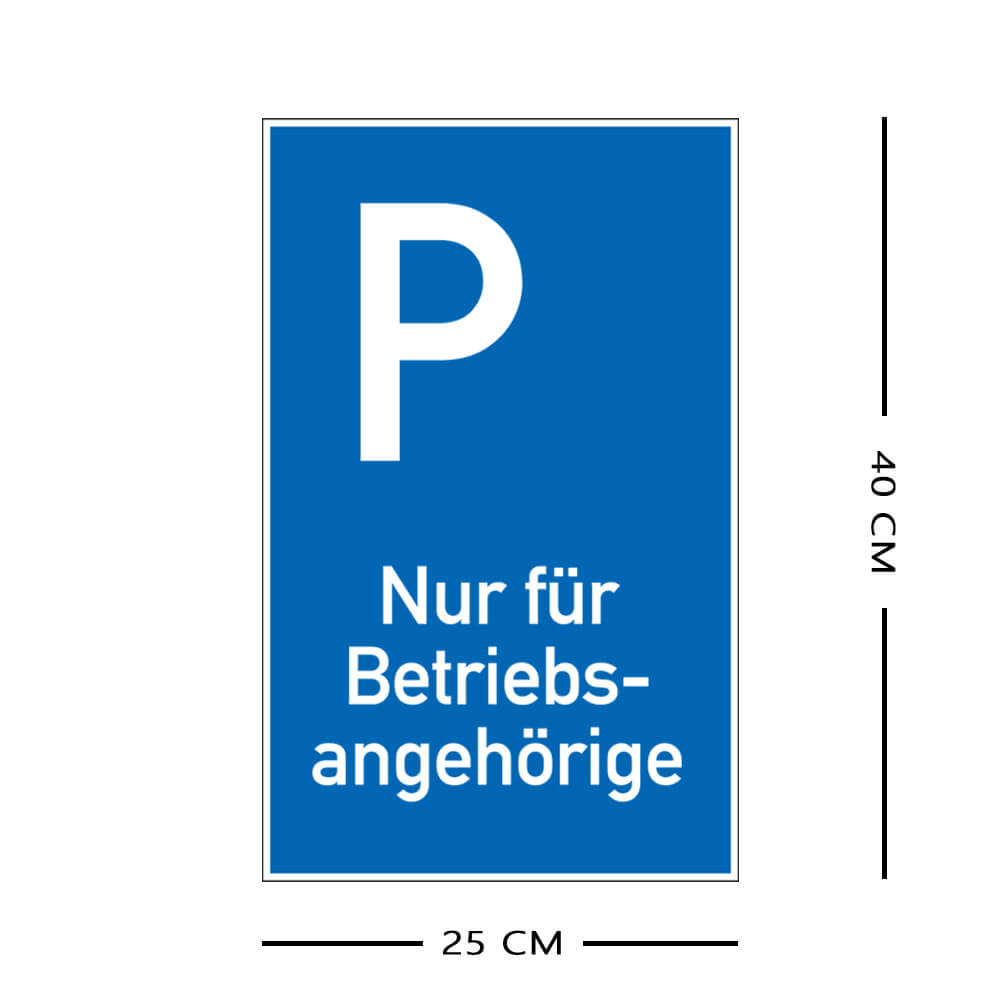 Richtzeichen Parken, Nur für Betriebsangehörige, Kunststoff, 25 x 40 cm, 3 Stück