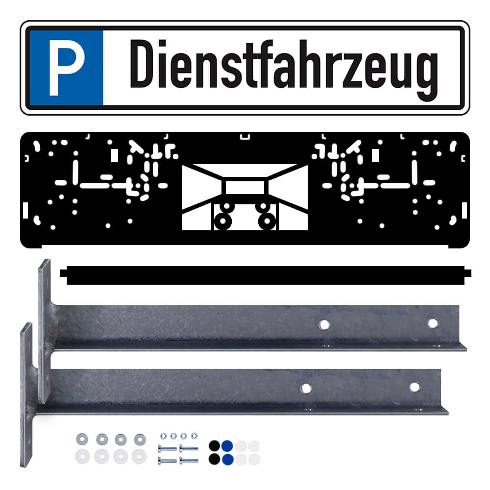 Parkplatzreservierungsschild DIENSTFAHRZEUG, Set zum Aufschrauben, 52 x 11 cm
