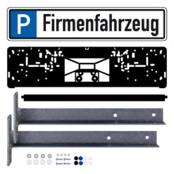 Parkplatzreservierungsschild FIRMENFAHRZEUG, Set zum Aufschrauben, 52 x 11 cm