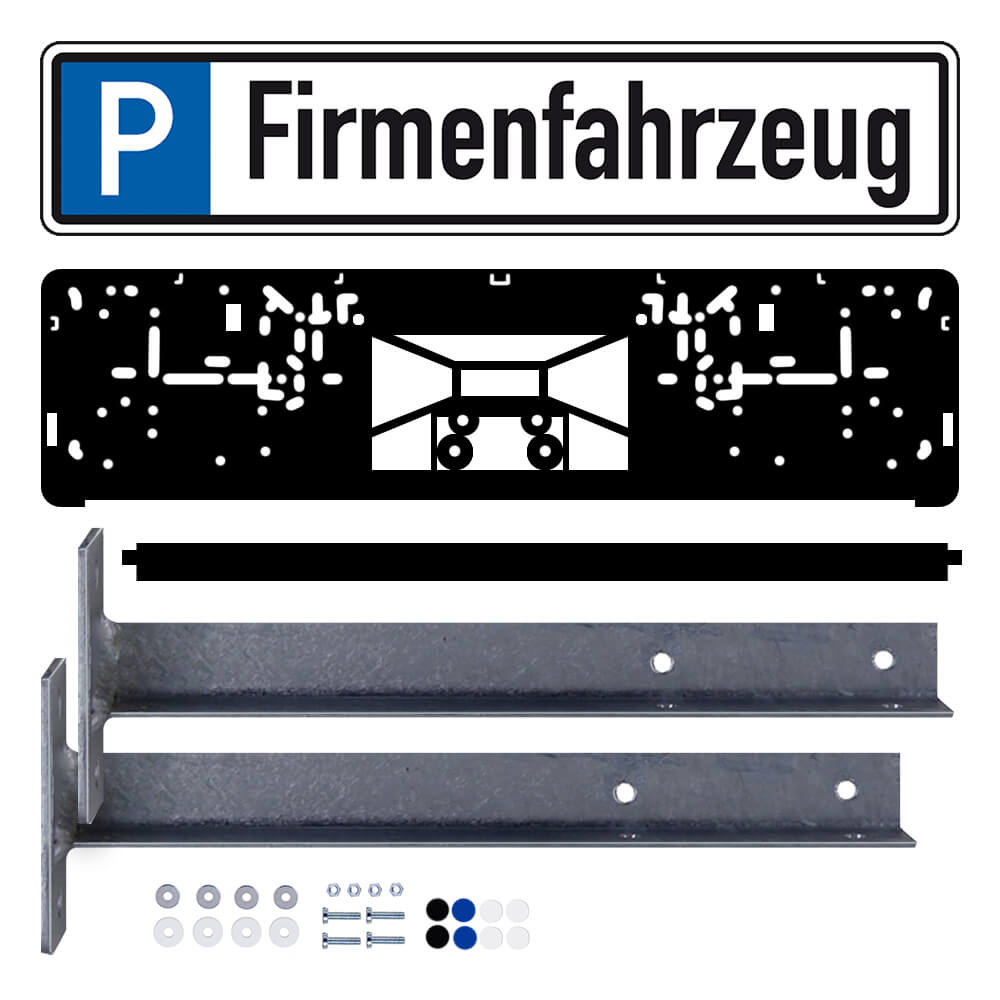 Parkplatzreservierungsschild FIRMENFAHRZEUG, Set zum Aufschrauben, 52 x 11 cm