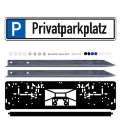 Parkplatzreservierungsschild PRIVATPARKPLATZ, Set zum Einschlagen, 52 x 11 cm