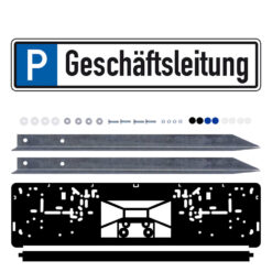 Parkplatzreservierungsschild GESCHÄFTSLEITUNG, Set zum Einschlagen, 52 x 11 cm