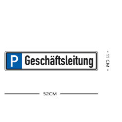 Parkplatzreservierungsschild GESCHÄFTSLEITUNG, Set zum Einschlagen, 52 x 11 cm