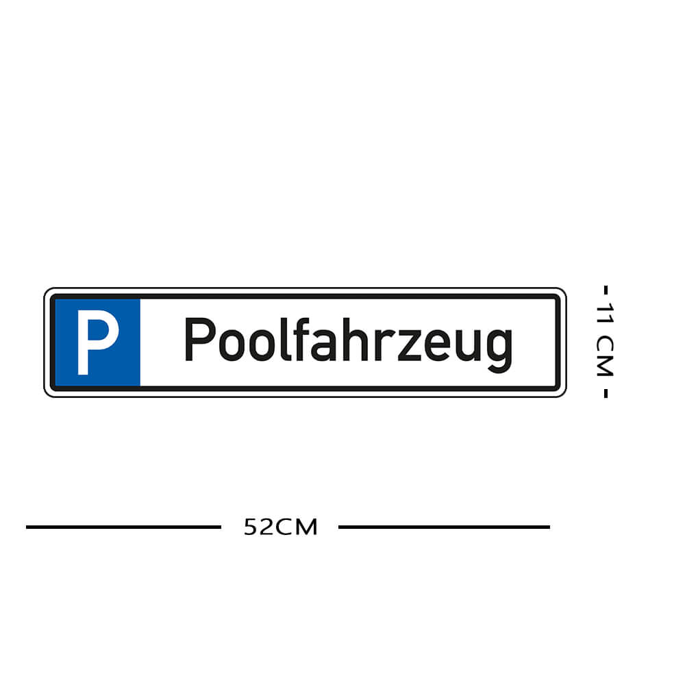 Parkplatzreservierungsschild POOLFAHRZEUG, Set zum Einschlagen, 52 x 11 cm