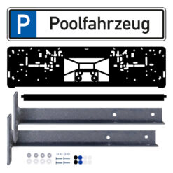 Parkplatzreservierungsschild POOLFAHRZEUG, Set zum Aufschrauben, 52 x 11 cm