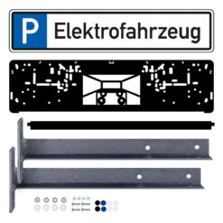 Parkplatzreservierungsschild ELEKTROFAHRZEUG, Set zum Aufschrauben, 52 x 11 cm