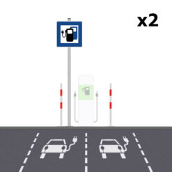 Komplett-Set: Schutz und Markierung 'E-Ladestation' für 2 Parkplätze