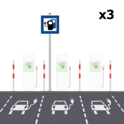 Komplett-Set: Schutz und Markierung 'E-Ladestation' für 3 Parkplätze