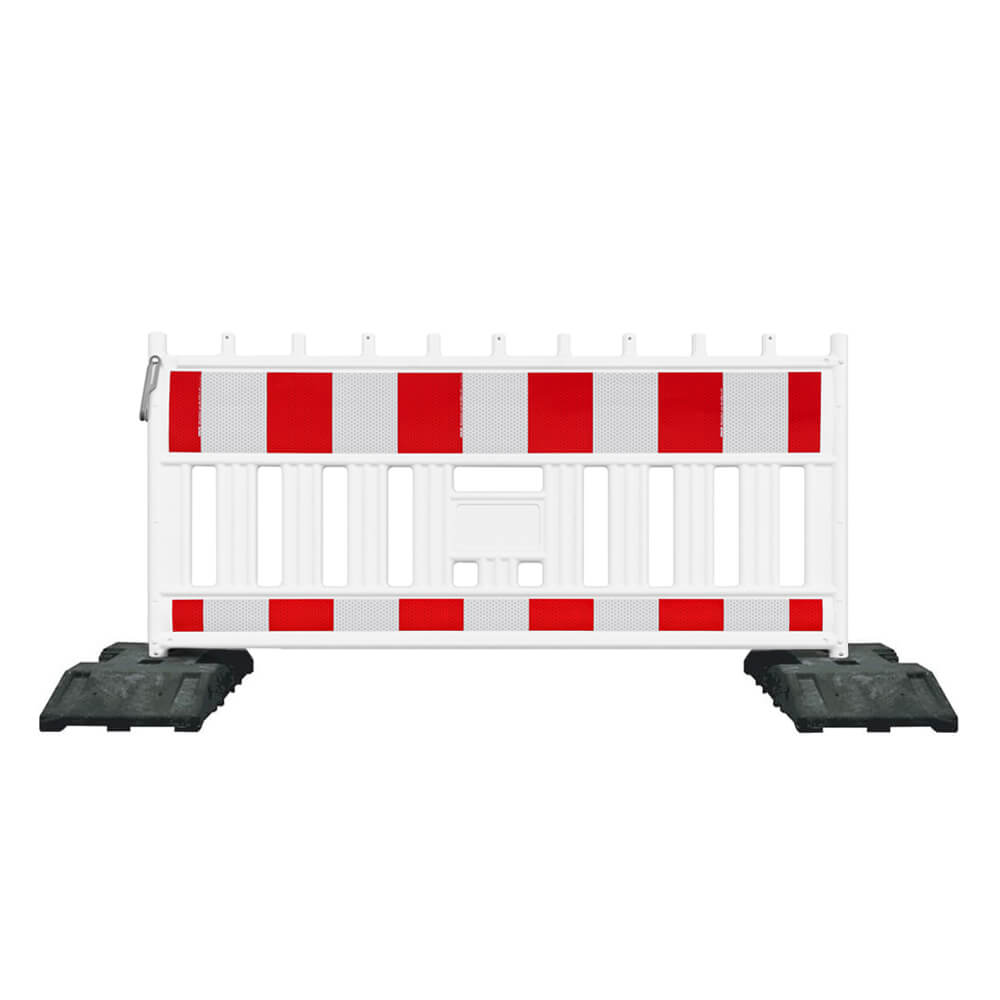 StVO-Sperr-Set, 2 m FUTURE Schrankenzaun, Fußplatten + 5 Blitzleuchten Rot, RA2