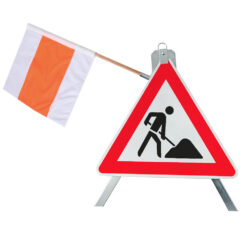Set aus Schilderhalter Vario Maxi, RA1-Verkehrszeichen 123 und Warnflagge