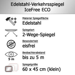 Edelstahl-Verkehrsspiegel IceFree ECO, rot/weiß, 60 x 45 cm, mit Rohrpfosten