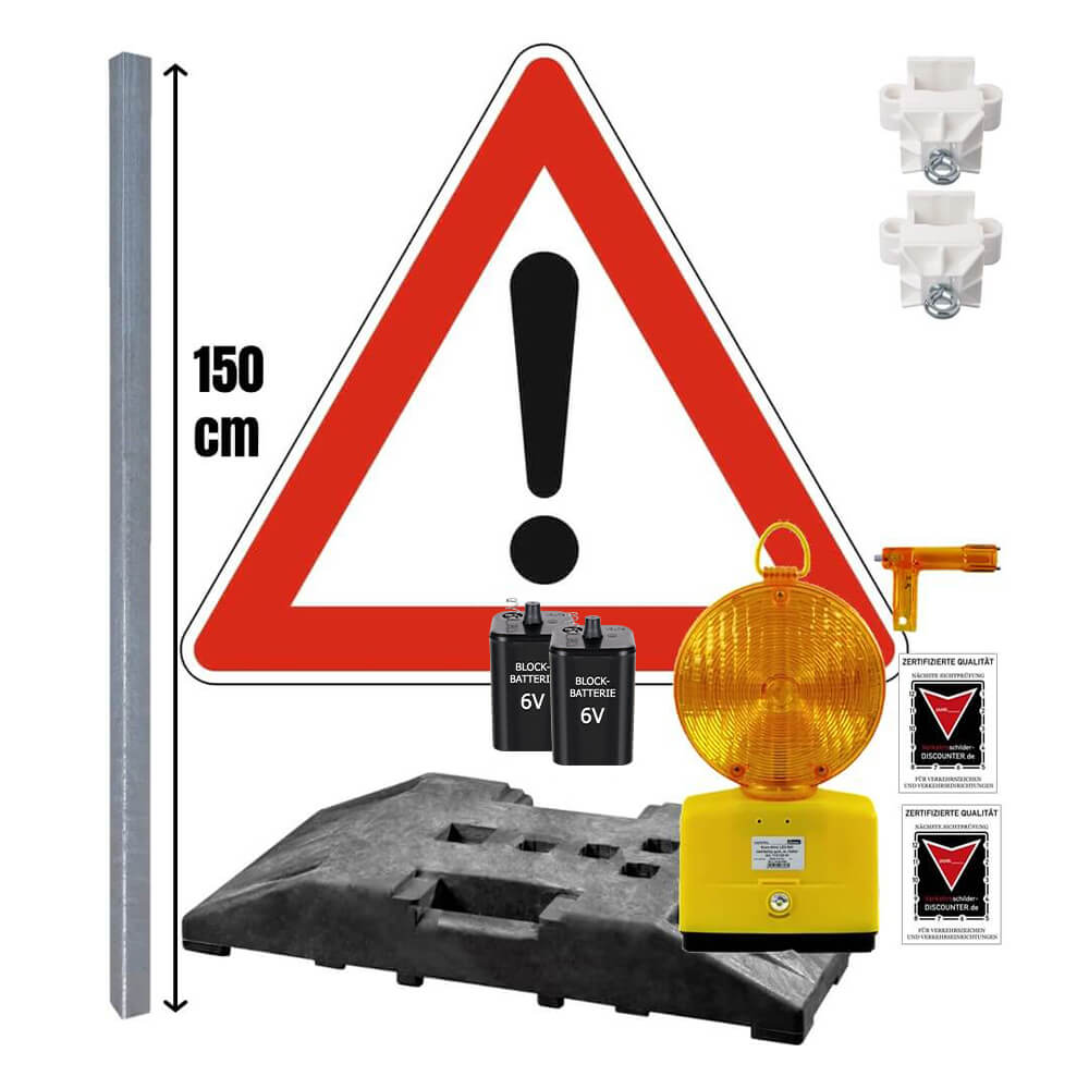 Komplett-Set Baustelle mit Leuchte, Gefahrzeichen Gefahrstelle VZ 101