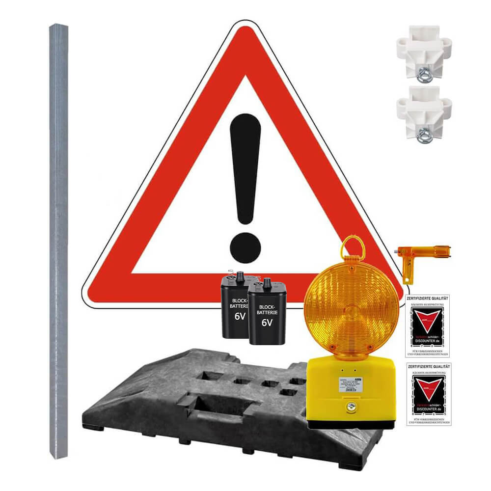 Komplett-Set Baustelle mit Leuchte, Gefahrzeichen Gefahrstelle VZ 101
