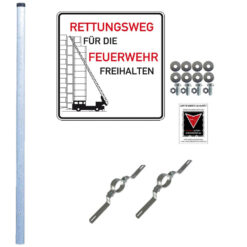 Komplett-Set Feuerwehrschild mit 3 m Einbetonier-Pfosten und Befestigung