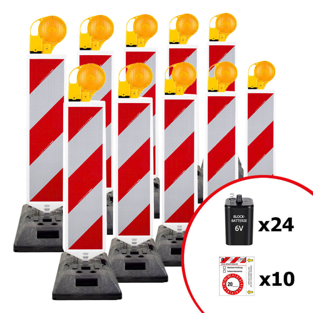 Komplett-Set aus Leitbake, Fußplatte und Warnleuchte, RA2, TL-geprüft, 10 Stück