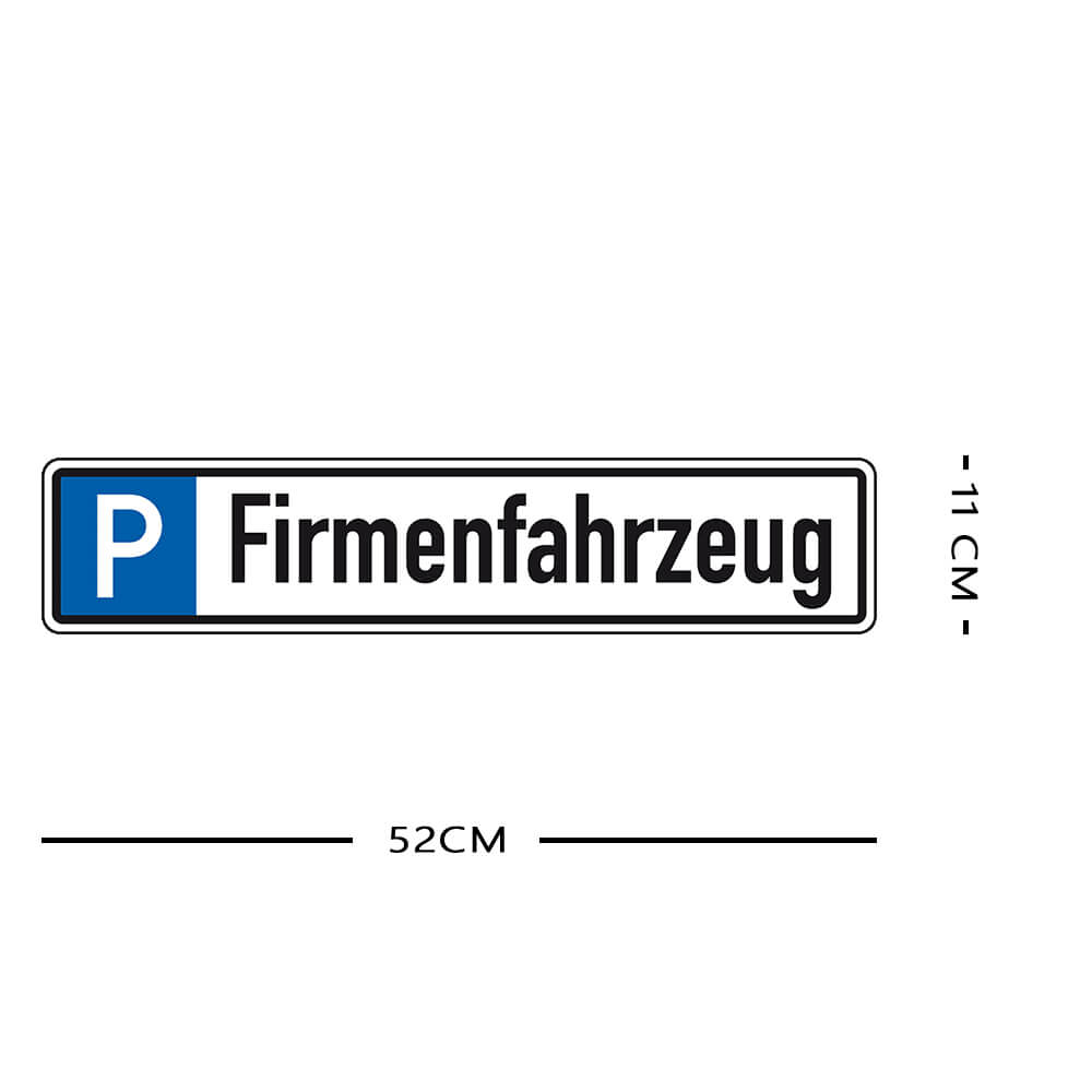Parkplatzreservierungsschild FIRMENFAHRZEUG, Set zum Aufschrauben, 52 x 11 cm