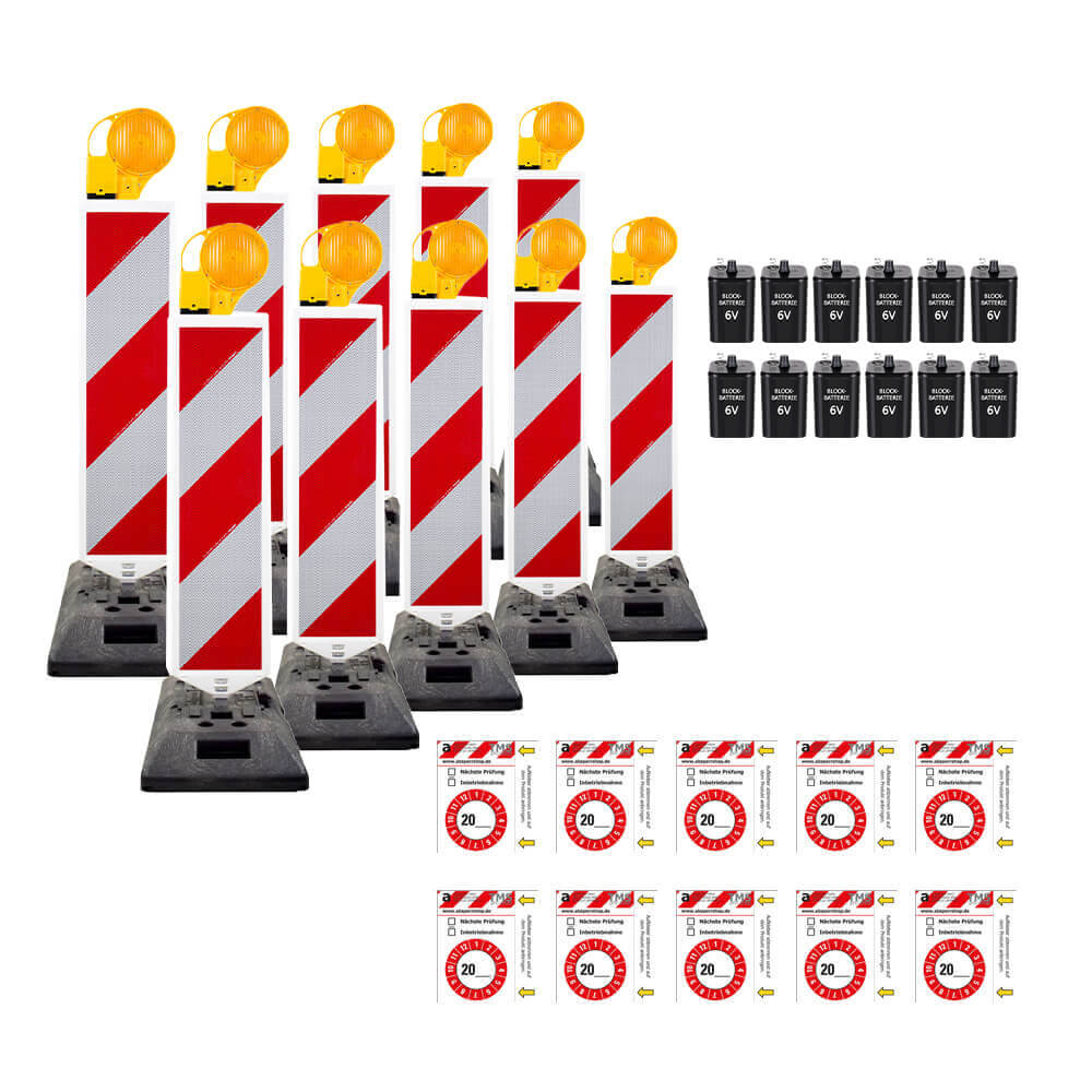BIGPACK 10 x Leitbaken-Set K1-Fuß & Leuchte, StVO/RSA, linksw., 1-seitig, RA2