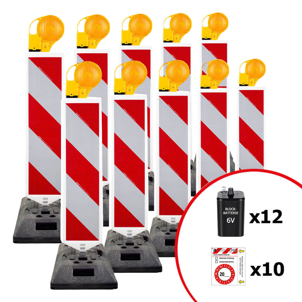 BIGPACK 10 x Leitbaken-Set K1-Fuß & Leuchte, StVO/RSA, rechtsw., 1-seitig, RA2