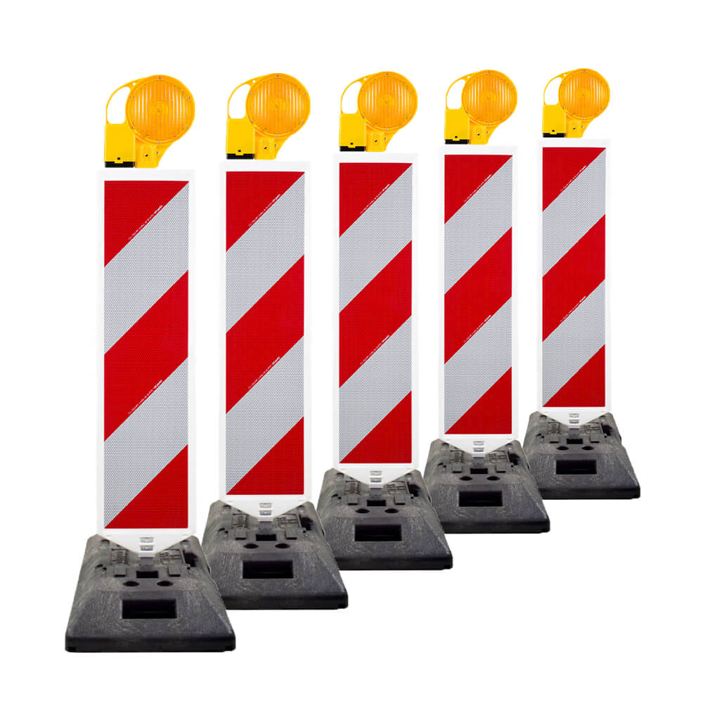 BIGPACK 5 x Leitbaken-Set K1-Fuß & Leuchte, StVO/RSA, linksw., 1-seitig, RA2