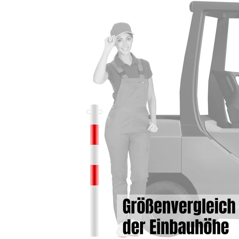 Absperr-Pfosten aus Stahl, zum Herausnehmen, 2 Ösen, rot/weiß, Ø 6 cm, 140 cm