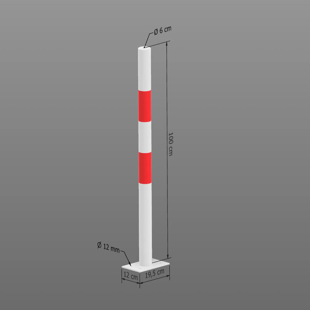 Absperr-Pfosten, aus Stahl, zum Aufdübeln, rot/weiß, Ø 6 cm, 100 cm