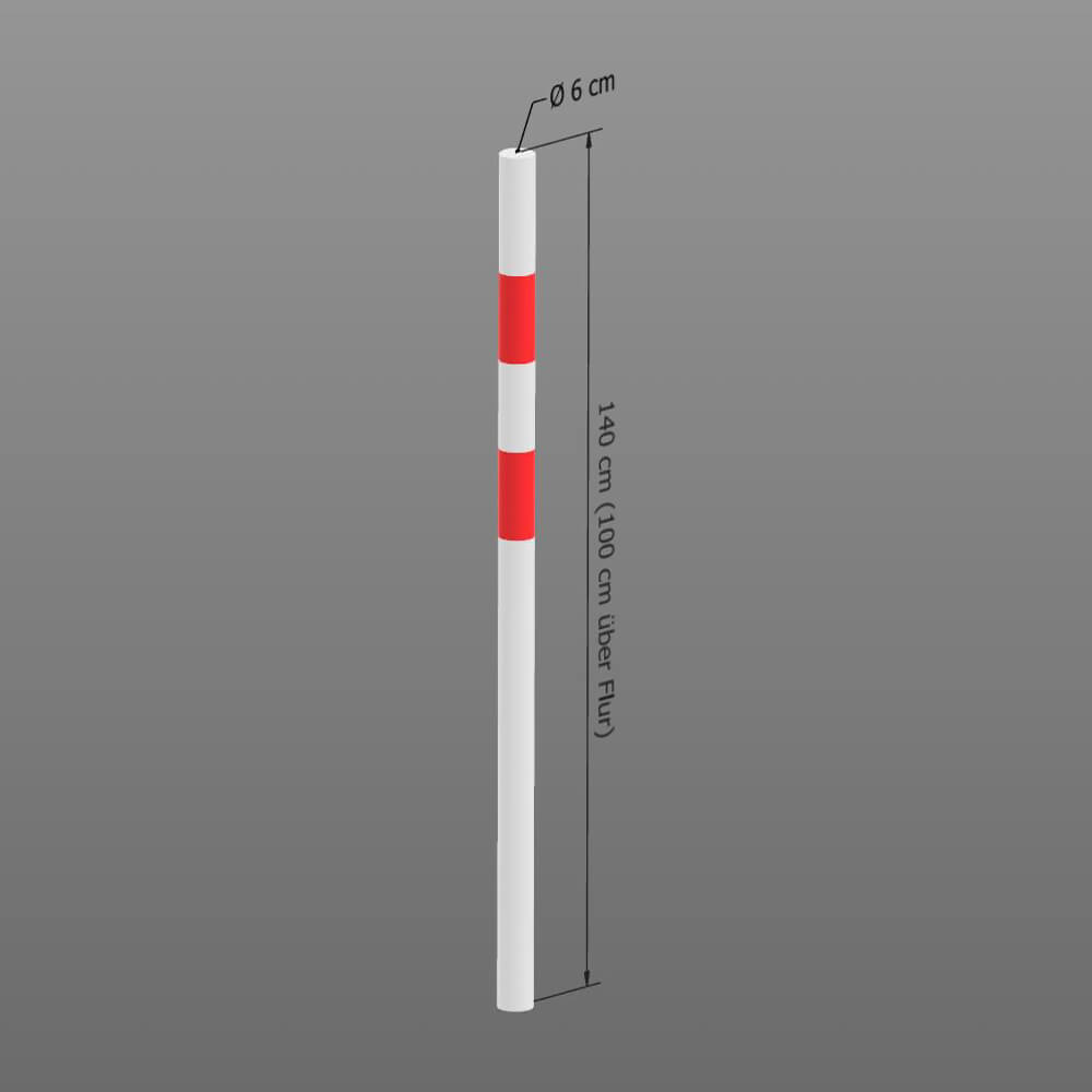Absperr-Pfosten aus Stahl, zum Einbetonieren, rot/weiß, Ø 6 cm, 140 cm